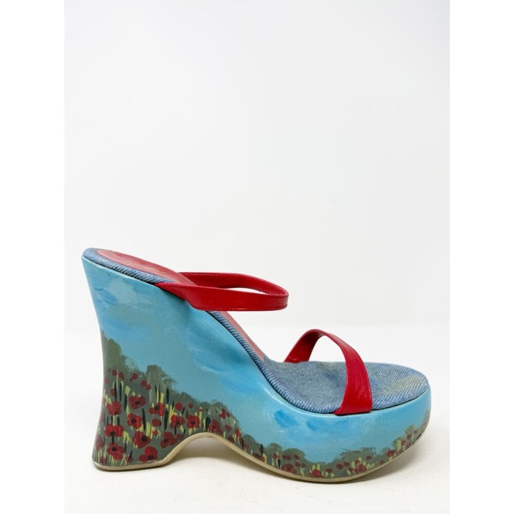 Giuseppe Zanotti Poppy Garden Blue Clouded Sky Platform Wedge Sandals Size 37.5 - Picture 7 of 10